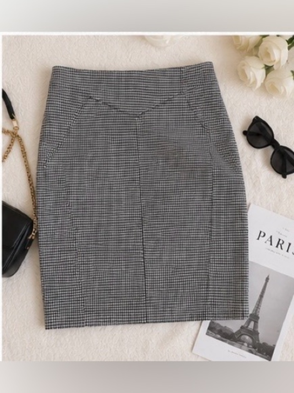 Worthington Classic Houndstooth Pencil Skirt - Black & White Preppy Size 10